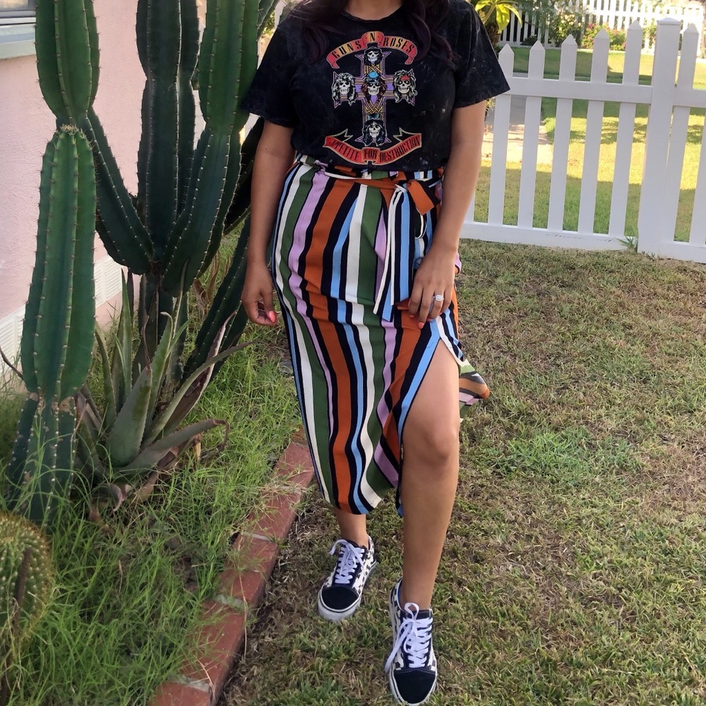 Colorful stripe midi skirt